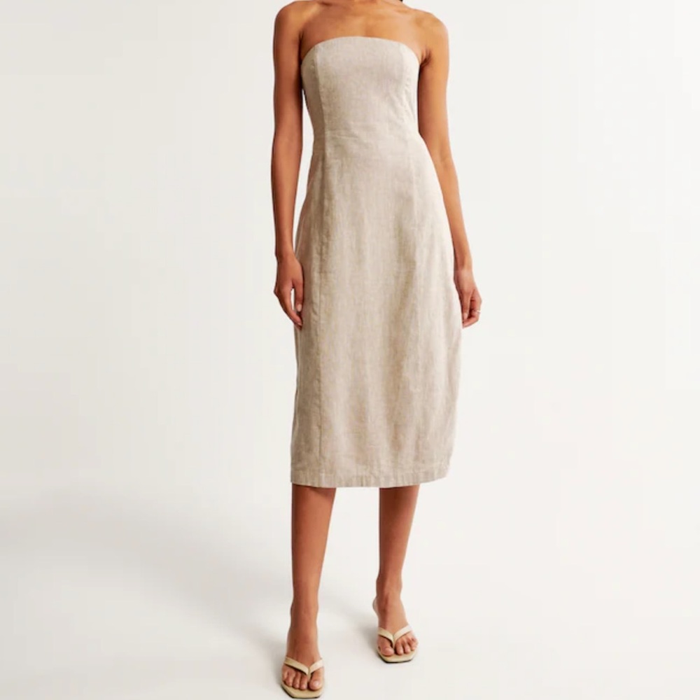 Abercrombie and Fitch Strapless Linen Blend MIDI Dress